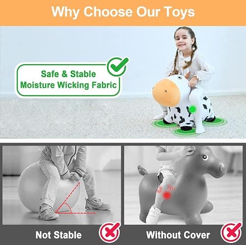 iPlay, iLearn Bouncy Pals Dairy Cow Hopping Horse, Plush Inflatable Animal Hopper, Indoor n Outdoor Ride on Jumping Bounce Toys, Birthday Gift for 18 Months 2 3 4 5 Year Old Kids Toddlers Boys Girls - Dairy Cow thumbnail 5