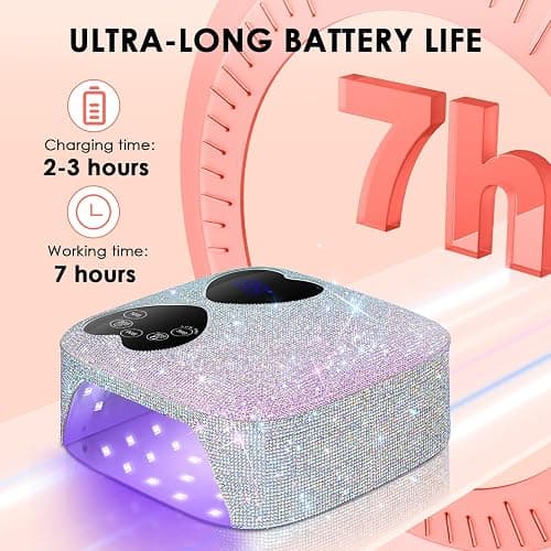 UV LED Nail Lamp Cordless, HUITINE 80W Rechargeable UV Light for Gel Nails, Professional Gel Light Dryer with 5 Timers & Mirror Base, Sparkling Rhinestones Diamond Curing Lamp for Salon & Home thumbnail 5