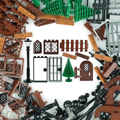 BroTex Doors Windows Accessories Bricks Pieces, City House Parts Garden Classic Road Lamp Light Ladder Gate Castle, Creative DIY Construction - Image 1