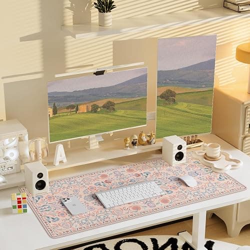 iCasso Desk Mat, Large Mouse Pad,35.4x15.7in,Peach Pink | Desk Pad Mat,Anti-Slip Big Mousepad with Stitched Edges for Work Home Offive thumbnail 7
