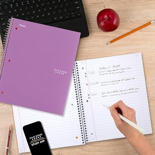 Five Star Spiral Notebook + Study App, 1 Subject, Wide Ruled Paper, 8" x 10-1/2", 100 Sheets, Fights Ink Bleed, Water Resistant Cover, Amethyst Purple (72351) thumbnail 8
