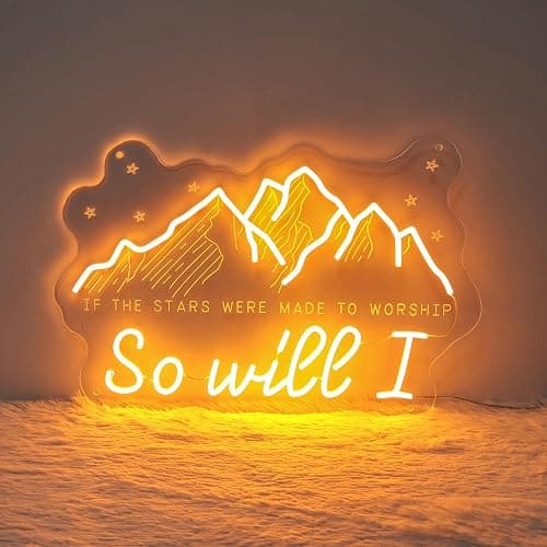 If The Stars Were Made to Worship So Will I Neon Sign, Christian LED Wall Light, Bible Verse Wall Art, Inspirational Jesus Quote Sign, Mountain Lover Gift, Catholic Faith Home Decor 16〞× 10.7〞 thumbnail 5