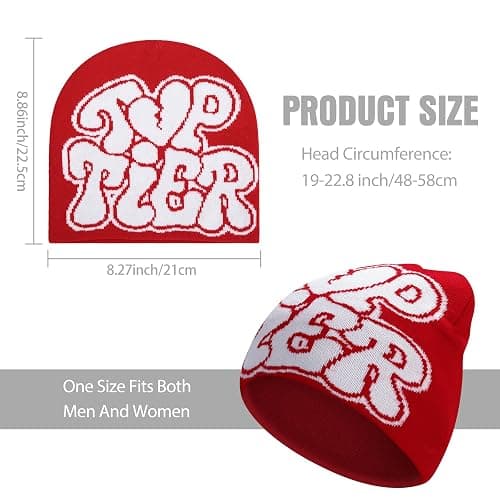 Supaico Men Women Y2K Beanies Gothic Graphic Knitted Hat Winter Warm Beanies Casual Outdoor Skull Cap - Red White Tt - Beanie thumbnail 2