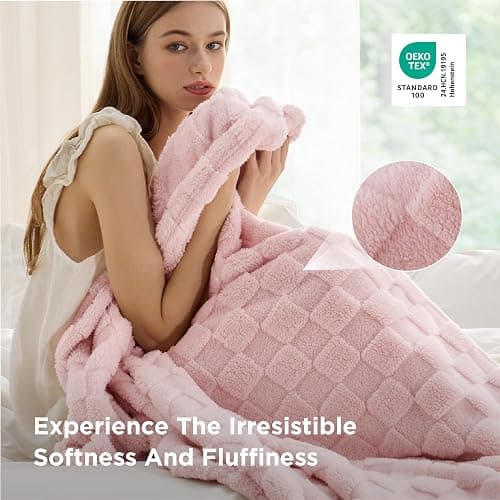 Bedsure GentleSoft Baby Pink Throw Blanket for Couch - Checkered Fleece Blankets Gifts for Women Girls, Cute Soft Cozy Throw for Bedroom Home Decor Gifts, 50x60 Inches thumbnail 5