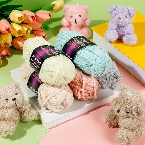 Fanfanwin 5 Rolls Glow in The Dark Chenille Yarn Luminous Crochet Fancy Yarn Glow Sewing Craft for DIY Arts Winter Christmas Knitting Crocheting Supplies 76.5 Yard Per Roll(Vibrant Colors) thumbnail 2