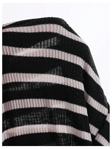 Floerns Women's Striped Print Ribbed Crop Tops Long Sleeve Button Scoop Neck T Shirts thumbnail 6