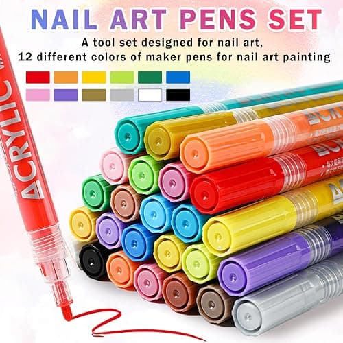 IONSGAKO 12 Colors Nail Art Pens Set Nail Polish Pens Nail Art Drawing Pen Quick Dry Waterproof Nail Art Painting Pens kit for Home DIY Nail Art Design thumbnail 2