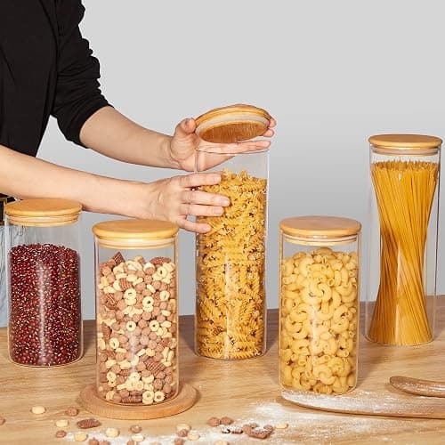 Vtopmart 70oz Glass Food Storage Jars, 3 Pack Large Kitchen Containers with Airtight Bamboo Lids for Pasta, Nuts, Flour, Canisters Set for Cereal, Pantry Organization, BPA Free thumbnail 6
