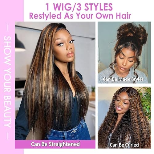 Vemalin Highlight Ombre Lace Front Wig Human Hair Body Wave Lace Front Wigs Human Hair Pre Plucked 13x4 1B/30 Brown Highlight Wig 200 Density Colored 26 Inch Balayage Wigs for Women thumbnail 5