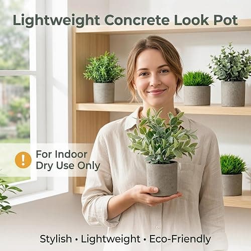 AUUGUU Artificial Potted Plants Faux Greenery in Cement Pots for Shelf, Bookshelf, Office or Home Decor, Small Decorative Fake Plants for Modern Indoor Display thumbnail 7