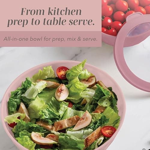 COOK WITH COLOR Mixing Bowls with Lids - 12 Piece Plastic Nesting Bowls Set includes 6 Prep Bowls and 6 Lids, Diamond Design - Microwave Safe, Pink thumbnail 9