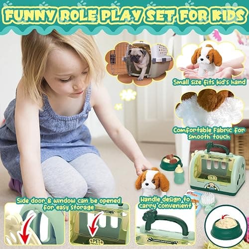 TEUVO Pet Care Play Set Robot Dog Toys for Kids, 12Pcs Kids Pretend Play Feeding Walk Bark Puppy Pet Toys with Interactive Electric Dog Plush & Cage, Xmas Gifts for Girls Toddlers 3 4 5 6 7 Years Old thumbnail 5
