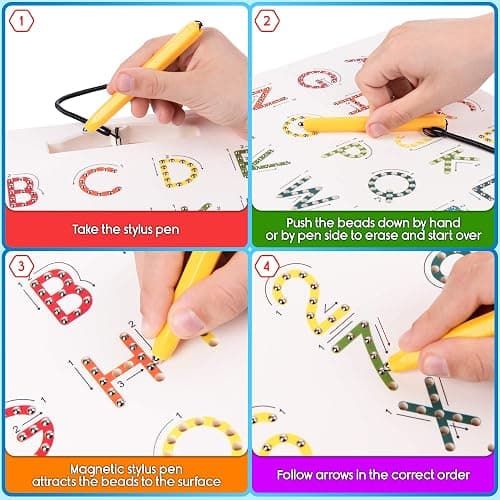 Magnetic Alphabet Tracing Board - double sided letters & numbers Magnetic Tracing Board, ABC magnets learn to write with magnetic pen, STEM toy letters learning, handwriting games, writing montessori thumbnail 4