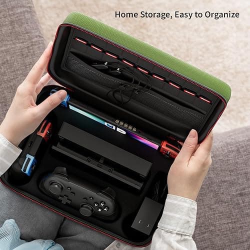 COOWPS Switch Case for Nintendo Switch and Switch OLED Model, Portable Full Protection Carrying Travel Bag with 18 Game Cards Storage for Switch Console Pro Controller Accessories Green thumbnail 5