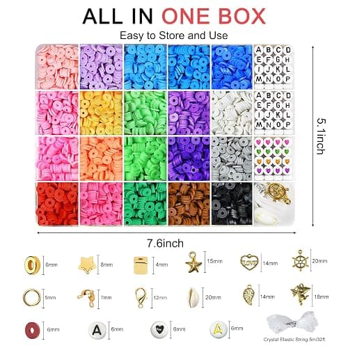Redtwo 3400 Pcs Clay Beads Bracelet Making Kit, Friendship Bracelet Kit for Jewelry Making, Flat Polymer Heishi Beads with Charms, Gifts Crafts Set for Girls Ages 6-12 thumbnail 3