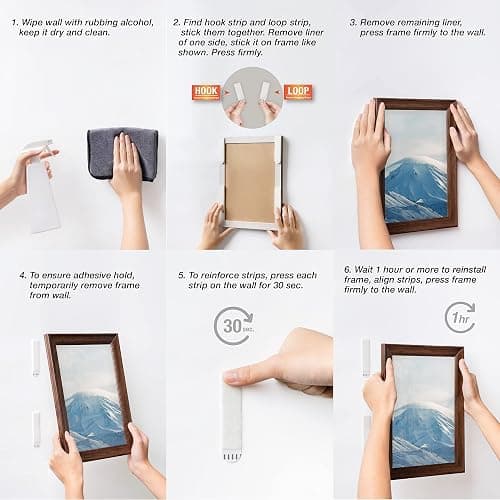 MOVELYST 60-Pairs(120 Strips) Large Picture Hanging Strips Heavy Duty, Removable Hook and Loop Tape, Picture Hanger Damage Free, Waterproof Adhesive Strips for Frame Hanging thumbnail 5