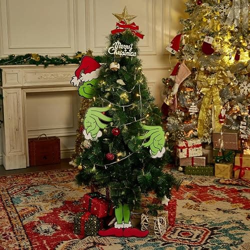 Christmas Elf Decorations for Christmas Tree,Elf Head Arms and Legs Christmas Tree Ornament,Thief Stole Elf Body Tree Topper Ornaments for Holiday Xmas Home Party Decorations (Green) thumbnail 4