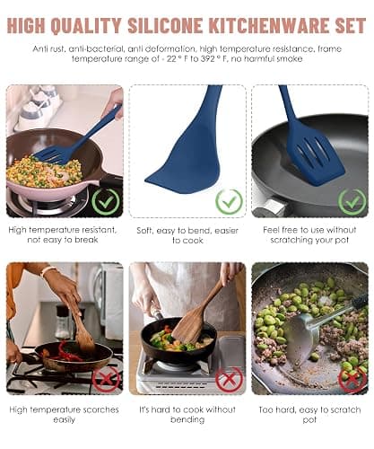 Kitchen Utensils Set-12 Pieces Silicone Cooking Utensils Set (Dishwasher Safe) 392°F Heat Resistant Spatula Set,Kitchen Utensil Set for Nonstick Cookware,Best Kitchen Tools with Holder thumbnail 3