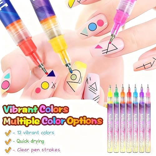 Nail Art Pens & Nail Art Markers Set, 12 Color Professional Fine Tip Nail Polish Pens for 3D Designs, DIY Nail Art Kit for Beginners & Kids thumbnail 6