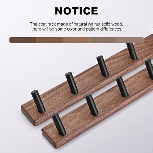 LECHYN 17.3" Small Wooden Coat Rack Wall Mounted with 5 Pegs Hooks, Entryway Wall Hooks Coat Hanger for Hanging Towel Jacket Clothes Hat Backpack Shoe Purse Key Holder Hook Rail by Black Walnut Wood thumbnail 5