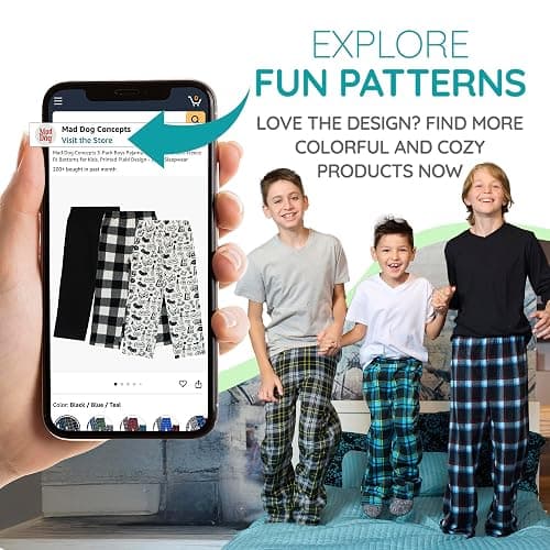 Mad Dog Boys Pajama Pants - Soft Fleece PJ Bottoms for Kids - Buffalo Plaid Lounge Pants, Warm & Comfy Microfleece 2PK Set thumbnail 5