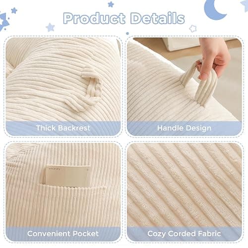 MAXYOYO Kids Bean Bag Chair, Bean Bag Couch with Handle, Comfy Toddler Chair for Boys and Girls, Accent Sofa Chair with Pocket for Gaming Reading Relaxing, Beige | Comfy Toddler Chair for Boys and Girls, Accent Sofa Chair with Pocket for Gaming Reading, Beige thumbnail 8