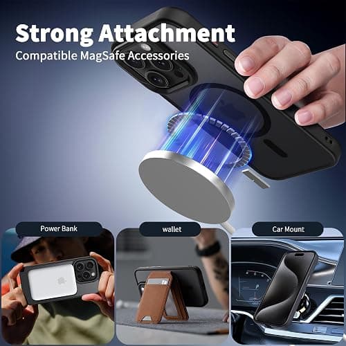 iPhone 15 Pro Hülle mit Kameraschutz, Kompatibel mit MagSafe, Stoßfest Kratzfest Magnetisch Rückseite Handyhülle für iPhone 15 Pro Case Transluzente thumbnail 4