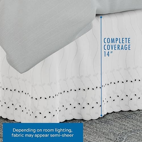 Fresh Ideas Eyelet Bed Skirt, Ruffled Design, 14 Inch Drop, Embroidered Scalloped Edge, Twin, White thumbnail 3
