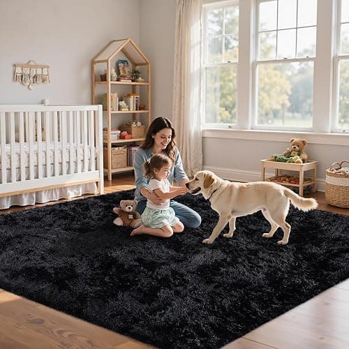 8x10 Area Rug for Living Room:Ultra Soft Fluffy Shag Black Rugs,Large Fuzzy Plush Indoor Non Slip Carpet Washable Rug for Bedroom Kids Nursery Office Dorm Modern Decor(Black) thumbnail 9
