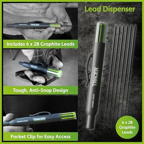 Tracer Deep Hole Construction Pencil and Pen Kit with 6X Replacement Leads and Site Holsters. Carpenter pencil Marking Kit thumbnail 5