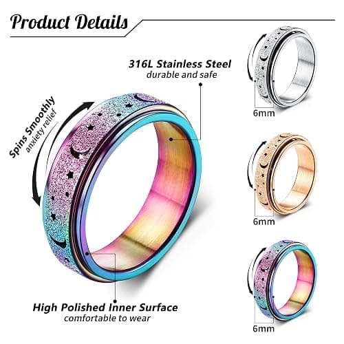 Diamday Anneaux Spinner pour Stress et Anxiété - Fidget Band en Acier Inoxydable avec Finition Sable Blast - Rouleaux Anti Stress pour Femmes et Hommes thumbnail 4