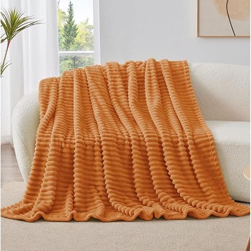 BEDELITE Ribbed Fleece Fall Throw Blanket, Burnt Orange, 50"x60" | Soft Cozy Blanket, 3D Ribbed Design, Autumn Home Decor Accent, Lightweight Throw for Couch, Bed, Halloween & Thanksgiving thumbnail 6