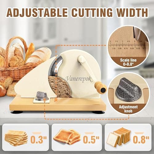 vanerepok Manual Bread Slicer for Homemade Sourdough Bread Versatile Hand Crank Bread Slicer for Sourdough Crusty Bread Etc Stainless Steel Slicers Adjustable Width for Homemade & Commercial Use thumbnail 3