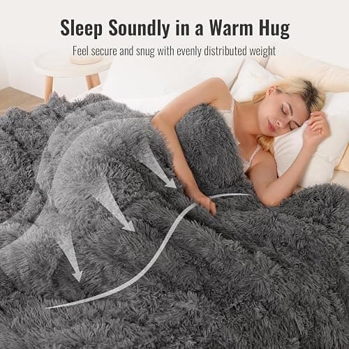 Uttermara Shaggy Weighted Blanket for Adults Queen Size, 20lbs 60"x80" | Soft Plush Fleece; Cozy Sherpa Faux Fur Reverse; Fuzzy Heavy Throw with Glass Beads for Bed; Machine Washable; Grey thumbnail 4