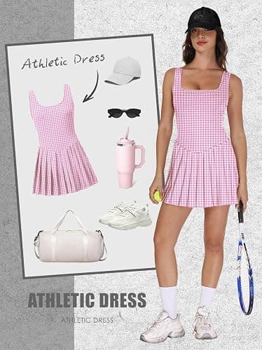 Athletic Dress for Women Built in Shorts U Neck Womens Tennis Dress Pleated with Pockets Sleeveless Golf Clothes thumbnail 4