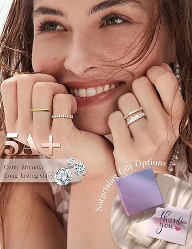 LOLIAS 14K Gold Plated Stackable Rings for Women Non Tarnish - Dainty Cubic Zirconia Wedding Bands Ring Set Minimalist Trendy Statement Engagement Promise Thumb Rings Stacking Size 5-10 thumbnail 4