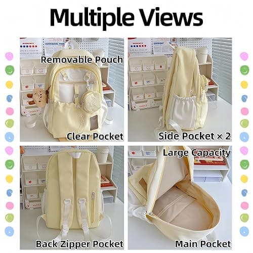 UINSUE Kawaii Backpack Double Shoulder Bag with Cute Star Removable Pouch Small Clear Front Pocket Large Capacity Fits 16" Laptop Dopamine Colors Daypack (Pink) thumbnail 6