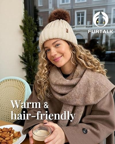 FURTALK Womens Winter Beanie Hat Satin Lined Faux Fur Pom Pom Beanies Hat for Women Winter Warm Knit Hats thumbnail 3