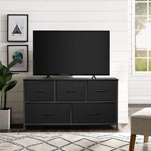 Sonharlar Dresser for Bedroom with 5 Drawers, Chest of Drawers, Storage Drawers Organizer Unit, Black Wide Fabric Dresser with Fabric Bins for Closet, Living Room, Bedroom (Charcoal Black) thumbnail 9