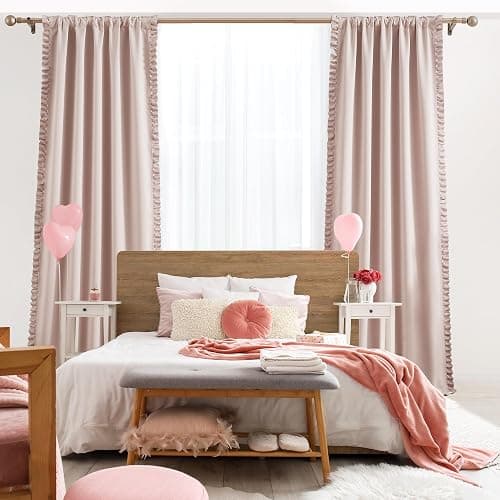 Jubilantex Pink 80% Blackout Christmas Curtains with Ruffle Heavy Solid Thermal Insulated Window Treatment Set Soft Drapes for Bedroom Living Room Light Blocking Rod Pocket Curtain, 40Wx84L, 2 Panels thumbnail 8