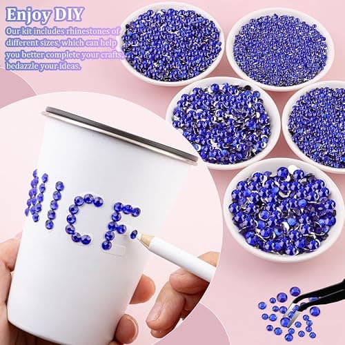 32000Pcs Resin Rhinestones with Tweezers for Crafting, Royal Blue Flatback Gems, Bedazzling Crystal with 3Pcs 10ml B7000 Jewelry Glue for DIY Crafts Clothing Tumblers Shoes Fabric Nail Art thumbnail 3