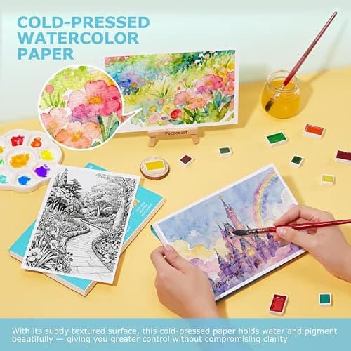 Pacocoast 5.5"x8.5" Bulk Watercolor Pad, Pack of 3 (90 Sheets) 140lb/300gsm | Cold press pages, glue bound acid-free artist drawing paper for adults. Great for watercolor, pencil, pastel & crayon, Teal thumbnail 4