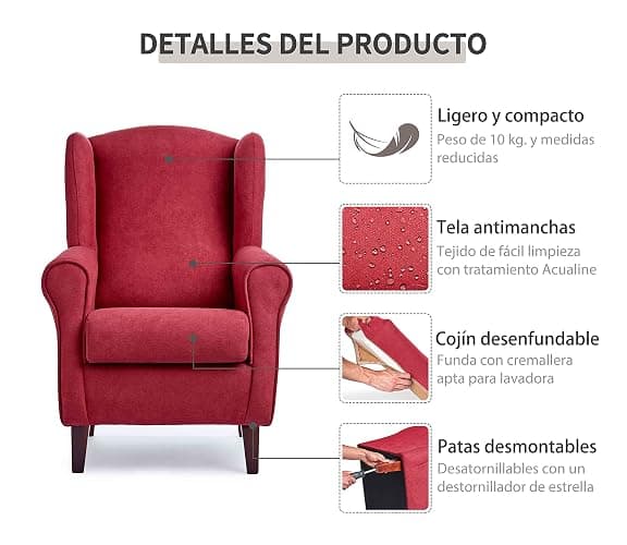 Sillonea - Poltrona Paraorecchie Roma: Poltrona ergonomica rivestita in tessuto antimacchia, ideale per la lettura e il relax in salotto - Misure 100 x 74 x 77 cm thumbnail 3
