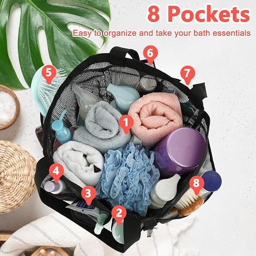 Fammart Mesh Shower Caddy Portable for College Dorm Room Essentials, 8-Pocket Large Shower Basket Tote Bag with 2 Handles for Toiletry, Bathroom, Beach, Camp, Gym thumbnail 5