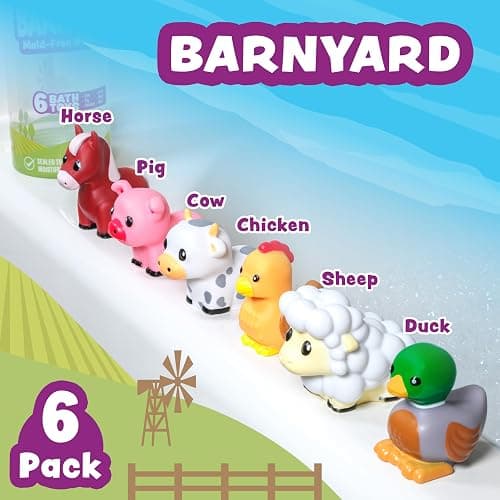 Tub Works® Barnyard™ Mold Free Bath Toys, 6 Pack | Sealed, No Hole Bath Toys Design Keeps Moisture Out | Soft, Squeezable & Float on Water | Farm Animals Baby & Toddler Bathtub Toys | Baby Pool Toys thumbnail 3