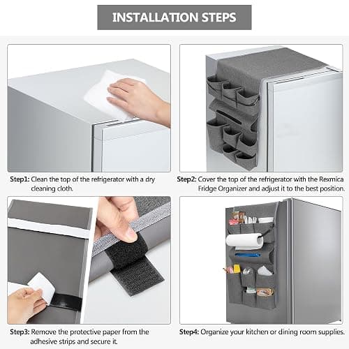 Rexmica Mini Fridge Organizer, Dust Cover with 14 Pockets for Most Household Refrigerators, Hanging Mini Fridge Caddy Organizer Storage Bag for Dorm, Office, Kitchen, Home, School, Gray thumbnail 5