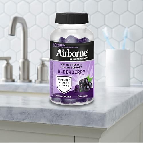 Airborne Elderberry + Zinc & Vitamin C Gummies for Adults, Immune Support with Antioxidants Vitamins C, D & E, 130 Count, Elderberry Flavor thumbnail 3
