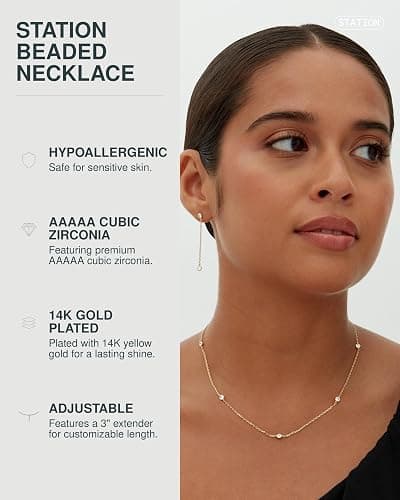PAVOI Layering Necklace for Women, 14K Gold Plated Station CZ Chain | Layered Necklaces for Women, Simulated Diamond Necklace, Dainty Necklace, Chain Necklace for Women thumbnail 2