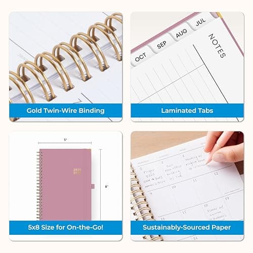 Blue Sky 2025-2026 Weekly and Monthly Academic Year Planner Calendar, July 2025 - June 2026, 5" x 8", Faux Leather Cover, Wirebound, Storage Pocket, Laminated Tabs, Imperial Rose thumbnail 8