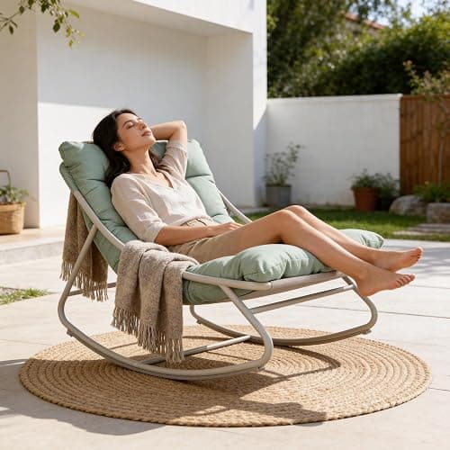 Grand patio Outdoor Rocking Chair, Metal Lounge Rocking Chair with Thick Cushion, Comfy Modern Rocker for Patio Porch Deck Backyard, Green thumbnail 3